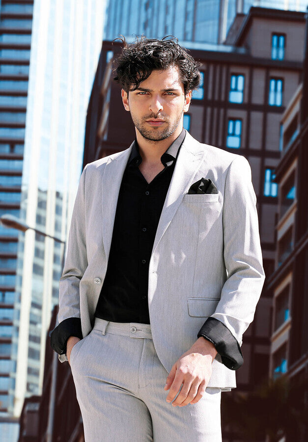 İki Parça Slim Fit Gri Erkek Takım Elbise - Wessi