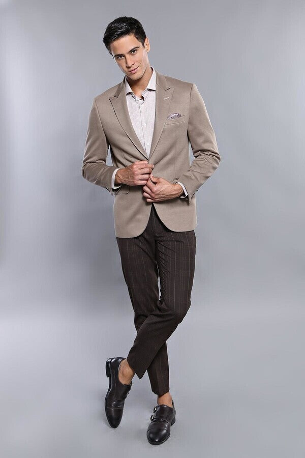 Penye Bej Slim Fit Ceket | Wessi