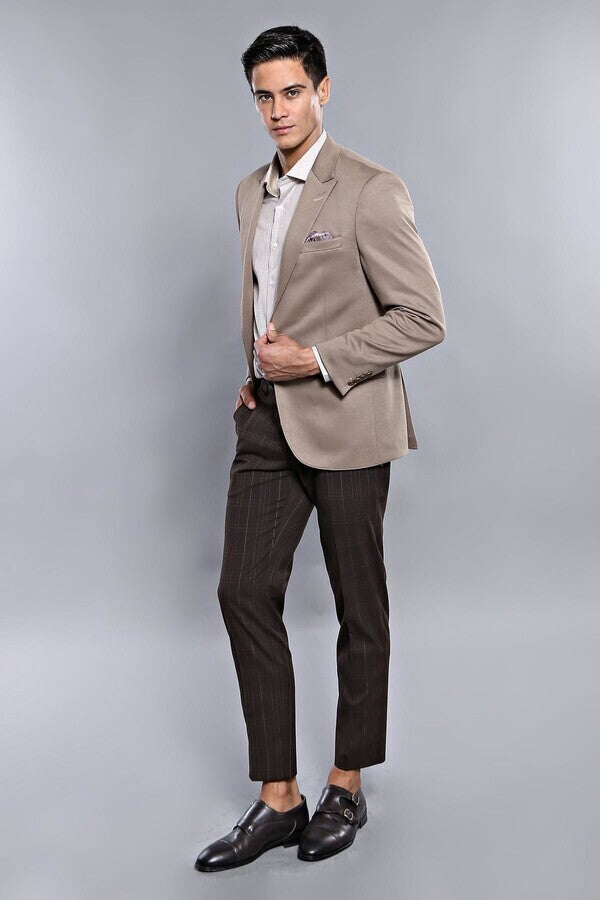 Penye Bej Slim Fit Ceket | Wessi