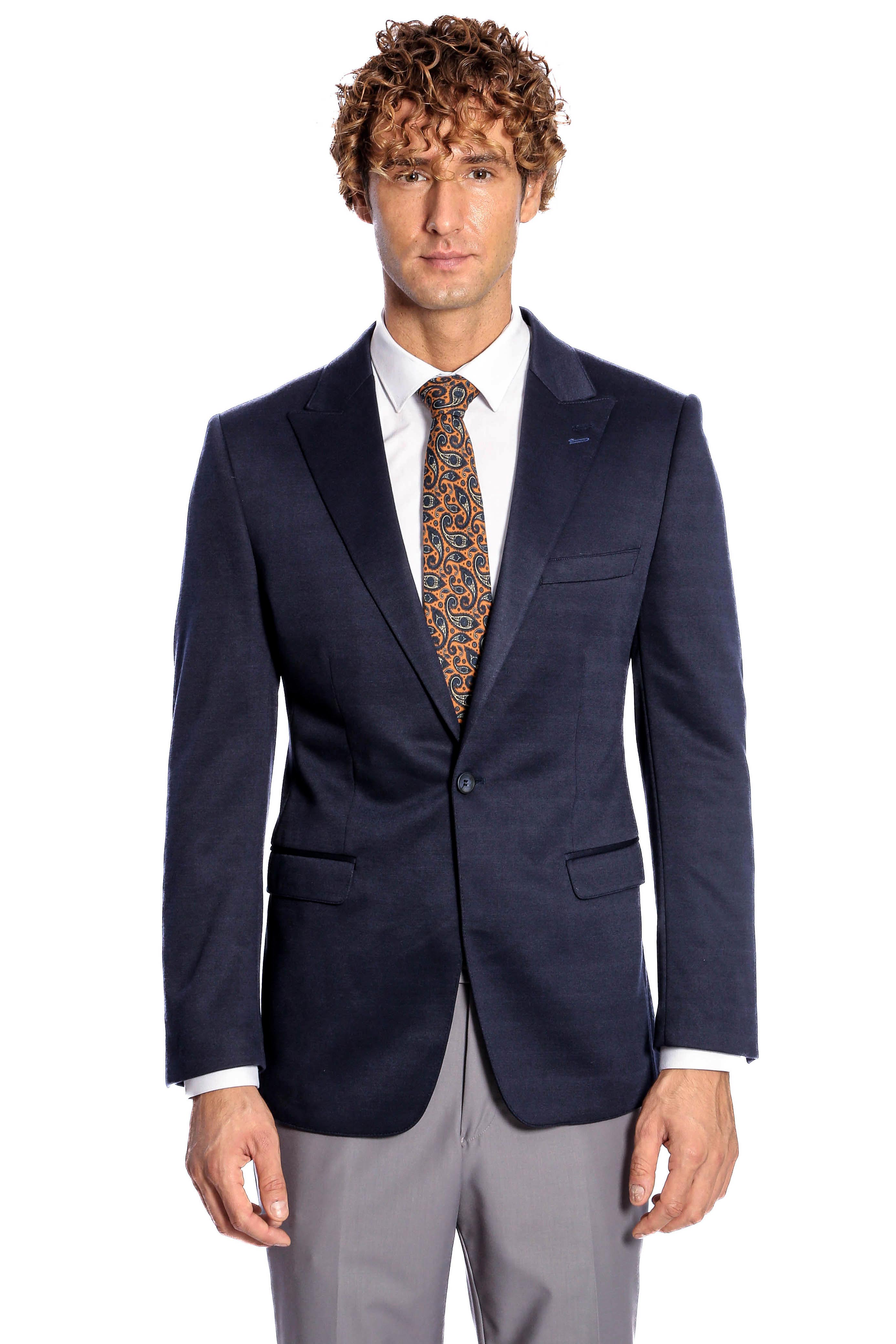 Lacivert Düz Slim Fit Erkek Ceket - Wessi
