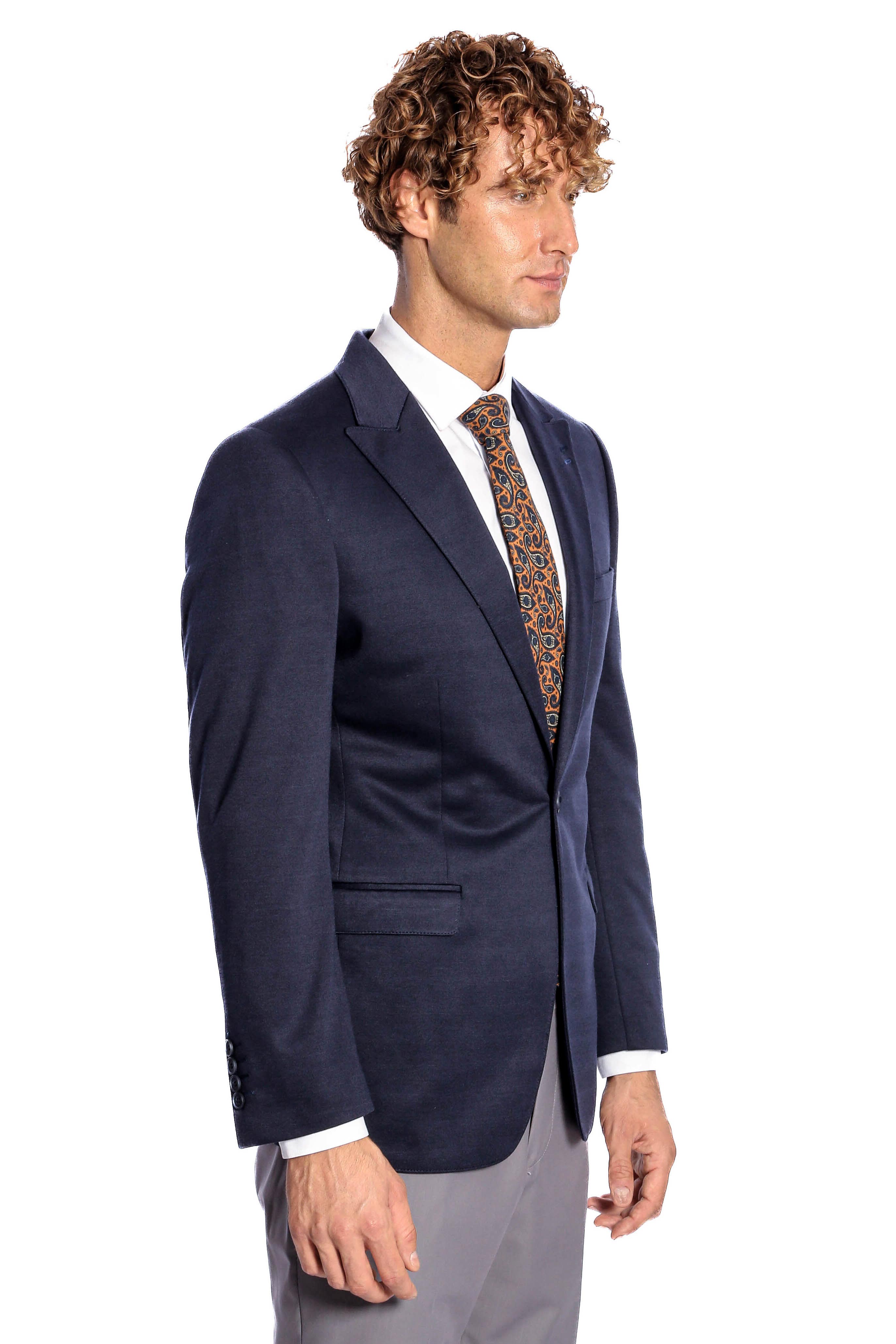 Lacivert Düz Slim Fit Erkek Ceket - Wessi
