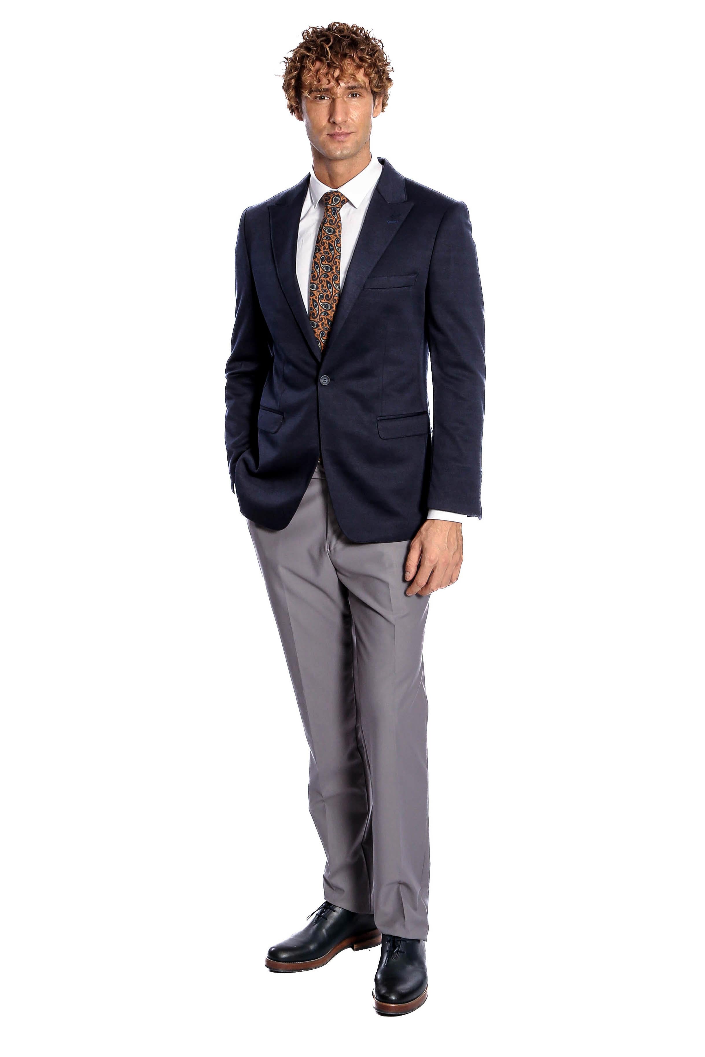 Lacivert Düz Slim Fit Erkek Ceket - Wessi