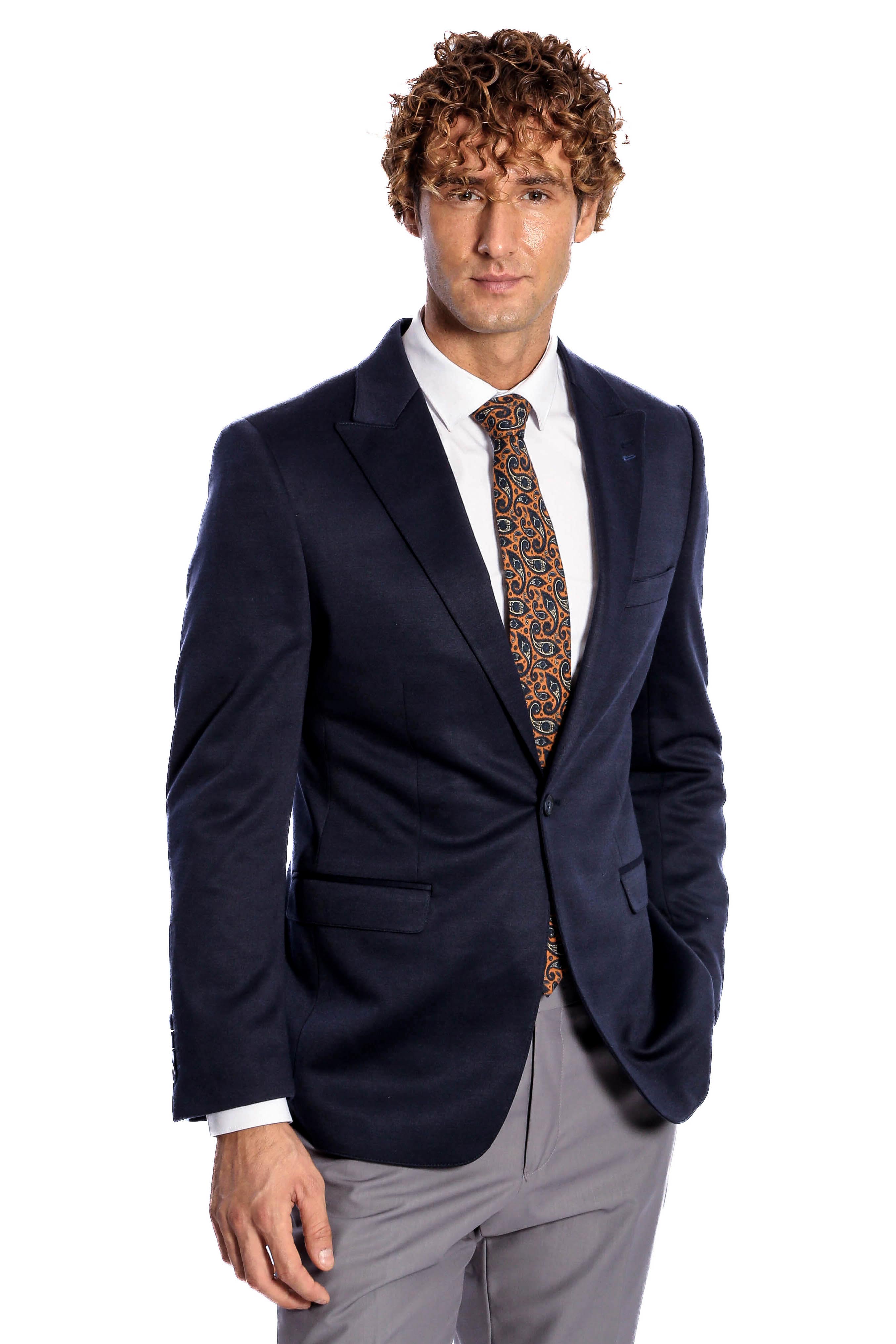 Lacivert Düz Slim Fit Erkek Ceket - Wessi