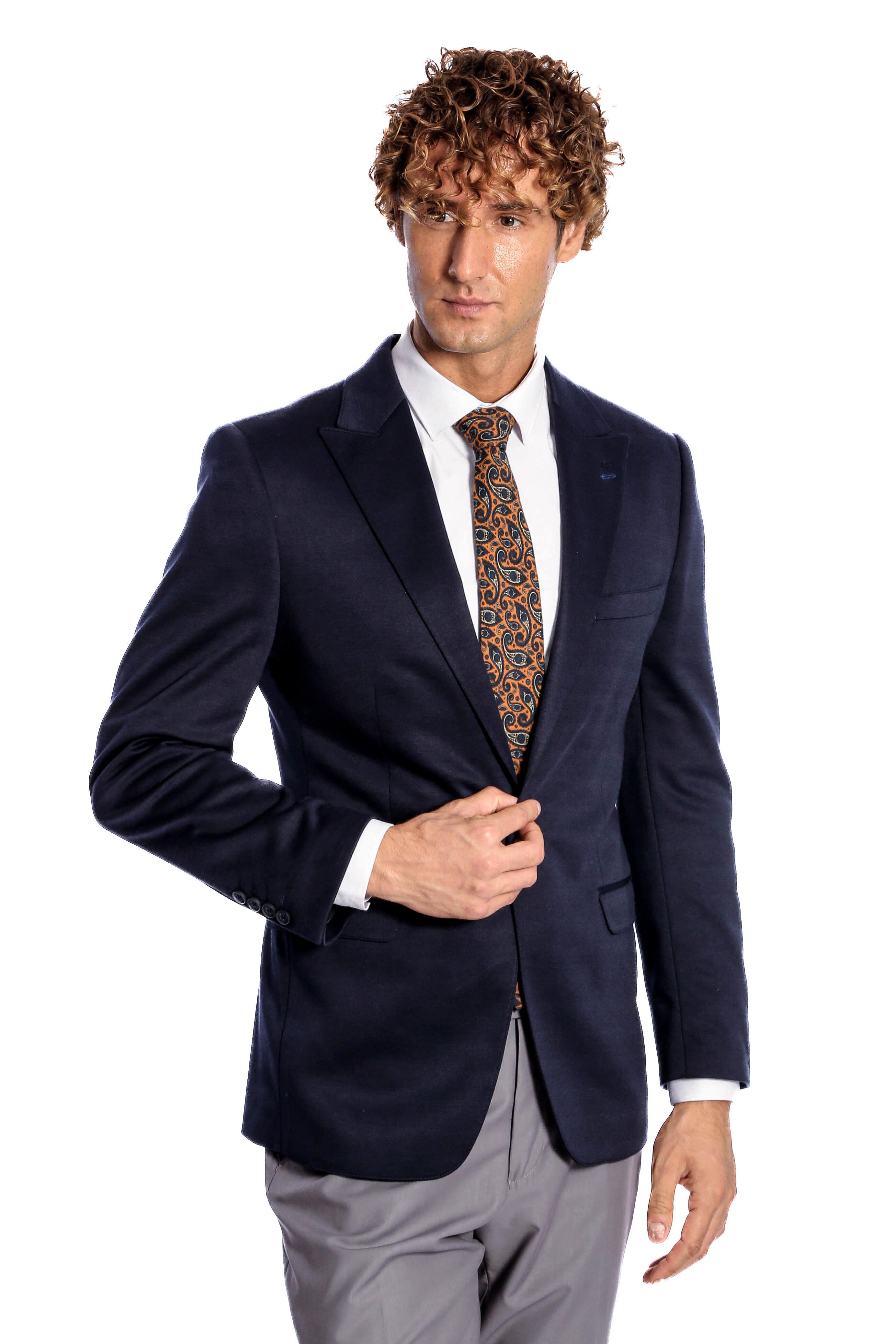 Lacivert Düz Slim Fit Erkek Ceket - Wessi