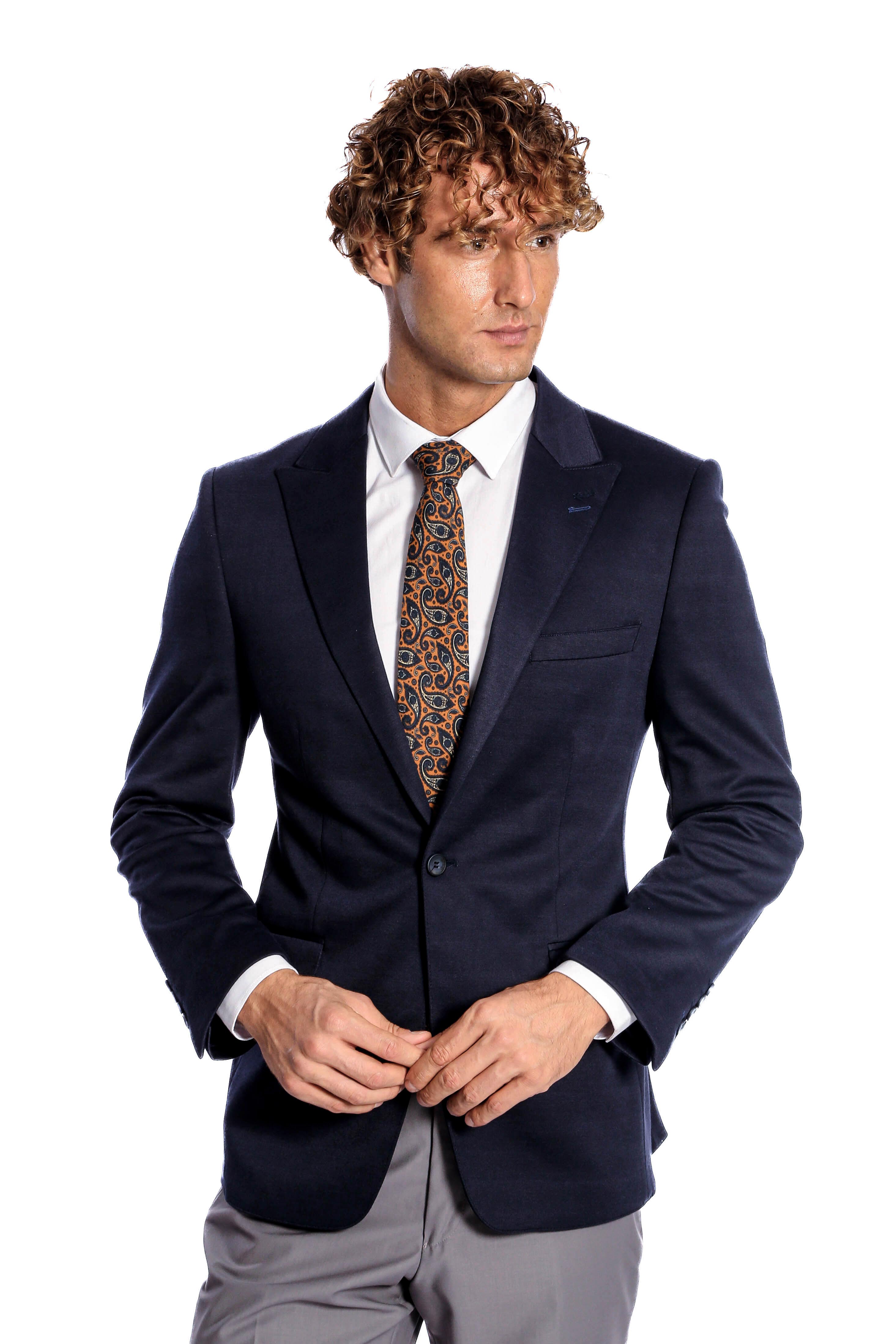 Lacivert Düz Slim Fit Erkek Ceket - Wessi