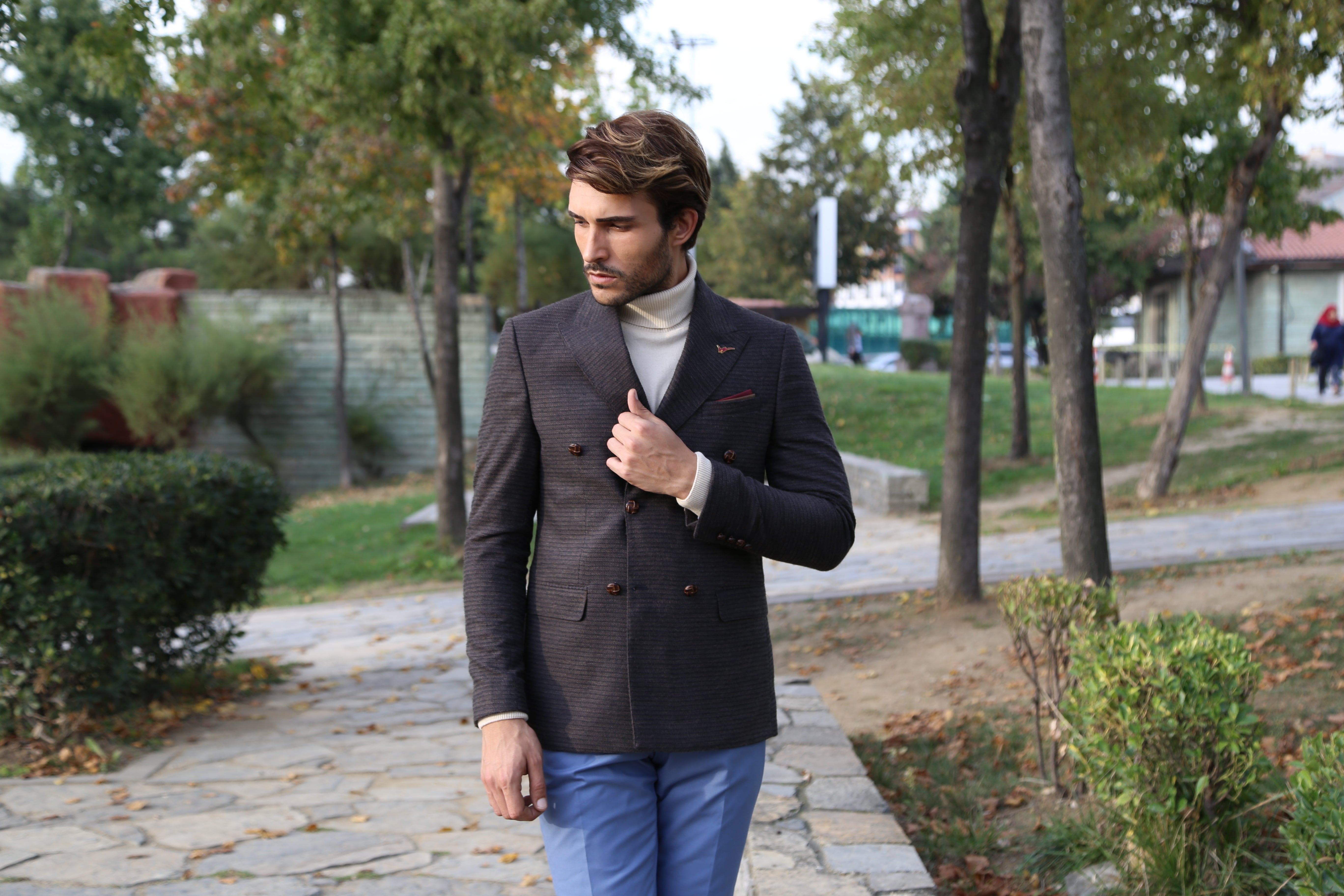 Kruvaze Slim Fit Erkek Kahverengi Ceket - Wessi