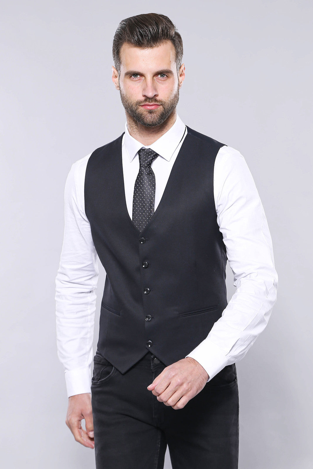 Düz Koyu Lacivert Slim Fit Ceket Yelek Set - Wessi