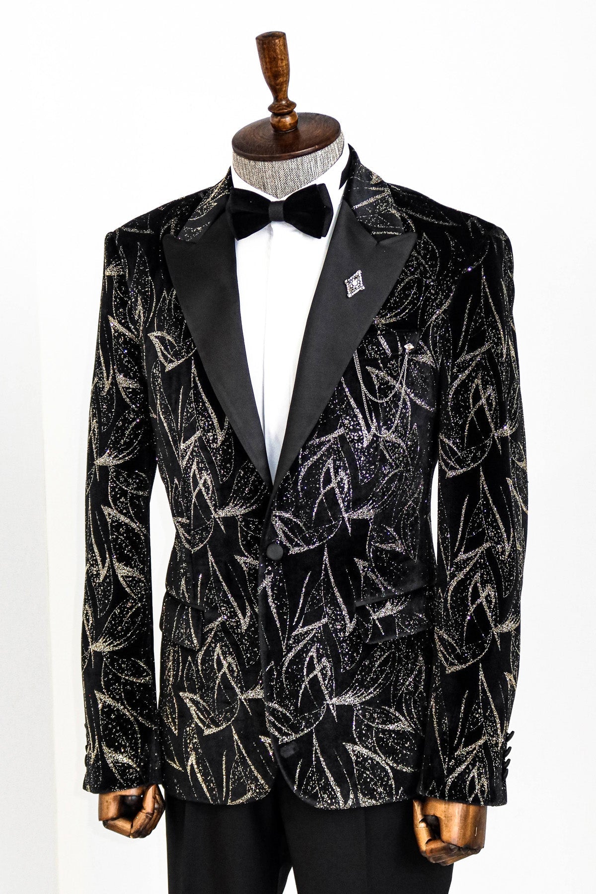 Slim Fit Simli Siyah Erkek Smokin Ceket - Wessi