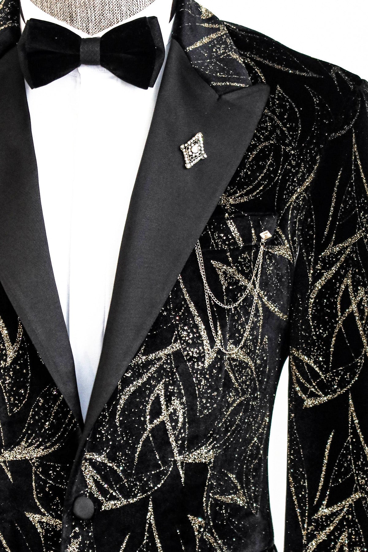 Slim Fit Simli Siyah Erkek Smokin Ceket - Wessi