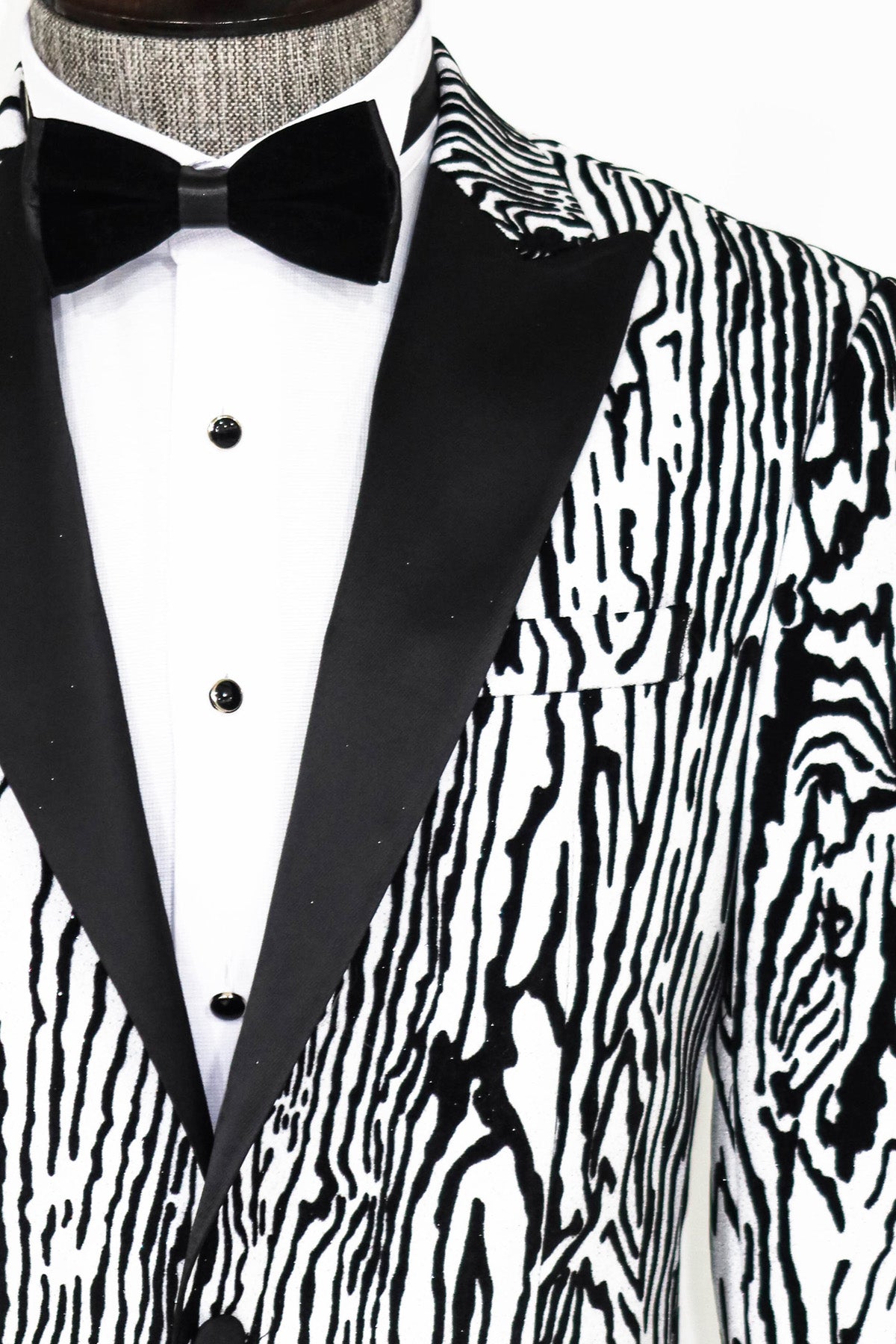 Slim Fit Zebra Desen Beyaz Erkek Smokin Ceket - Wessi