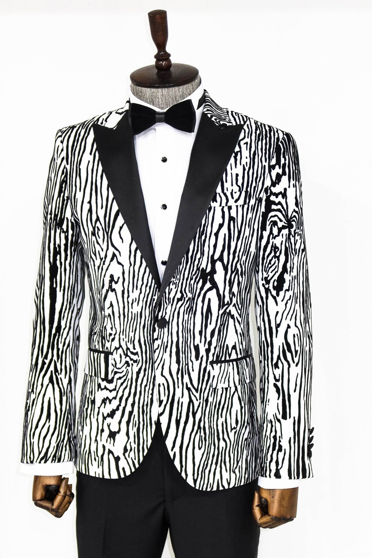Slim Fit Zebra Desen Beyaz Erkek Smokin Ceket - Wessi