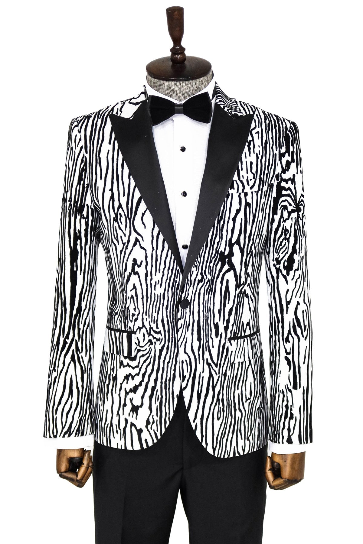 Slim Fit Zebra Desen Beyaz Erkek Smokin Ceket - Wessi