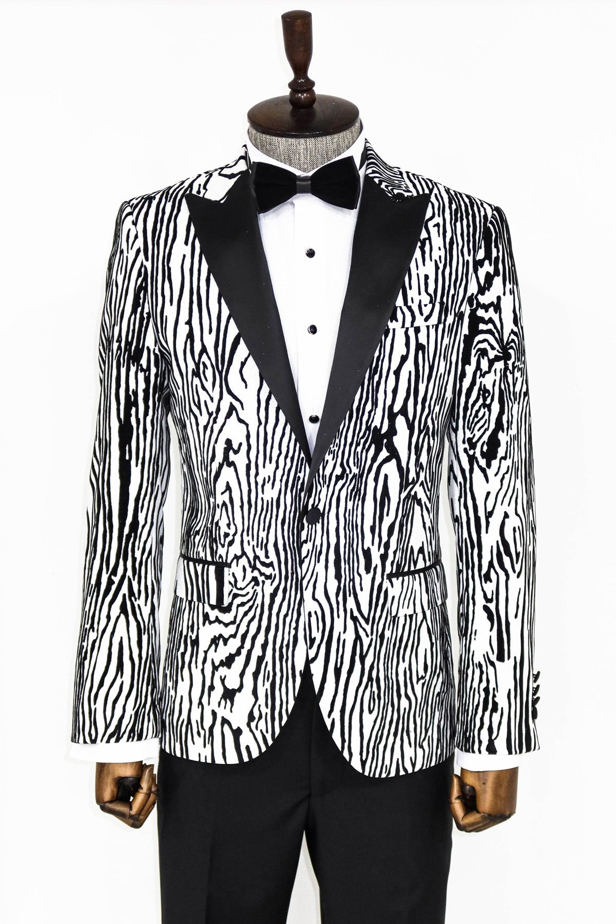 Slim Fit Zebra Desen Beyaz Erkek Smokin Ceket - Wessi
