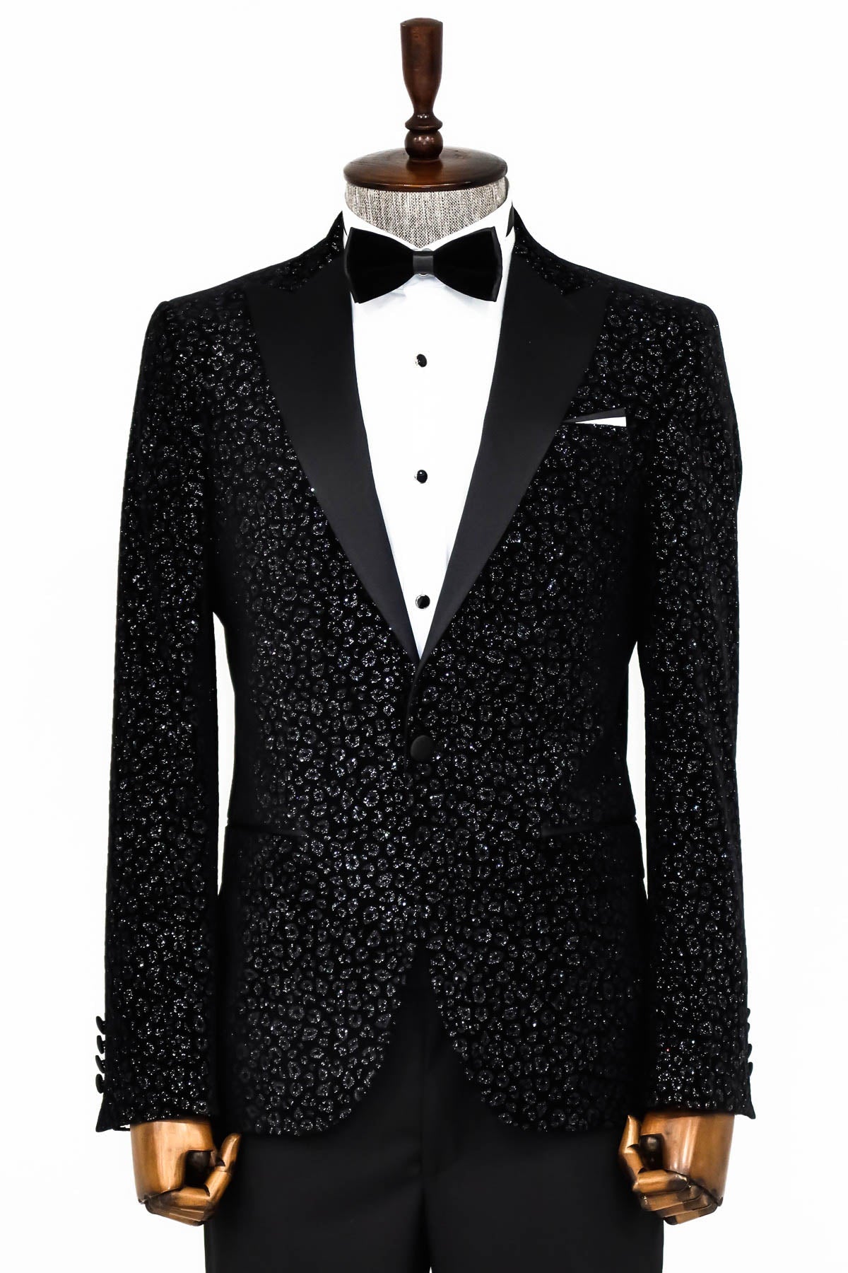 Leopar Desenli Slim Fit Siyah Erkek Smokin Ceket - Wessi