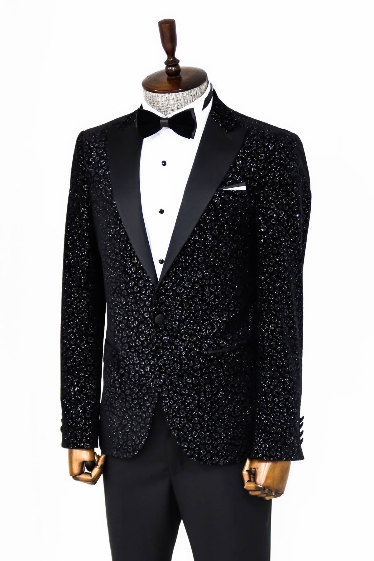 Leopar Desenli Slim Fit Siyah Erkek Smokin Ceket - Wessi
