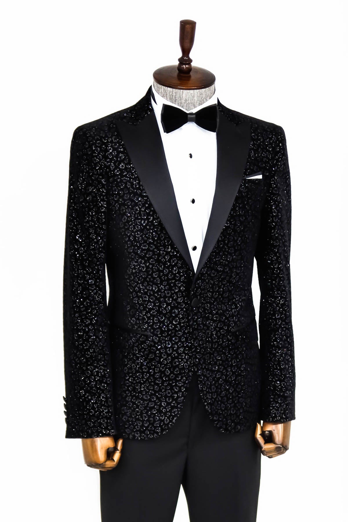 Leopar Desenli Slim Fit Siyah Erkek Smokin Ceket - Wessi