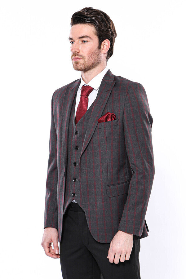 Ekose Füme Slim Fit Erkek Ceket - Wessi