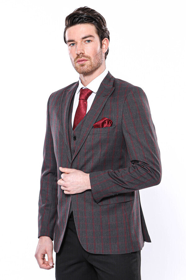 Ekose Füme Slim Fit Erkek Ceket - Wessi