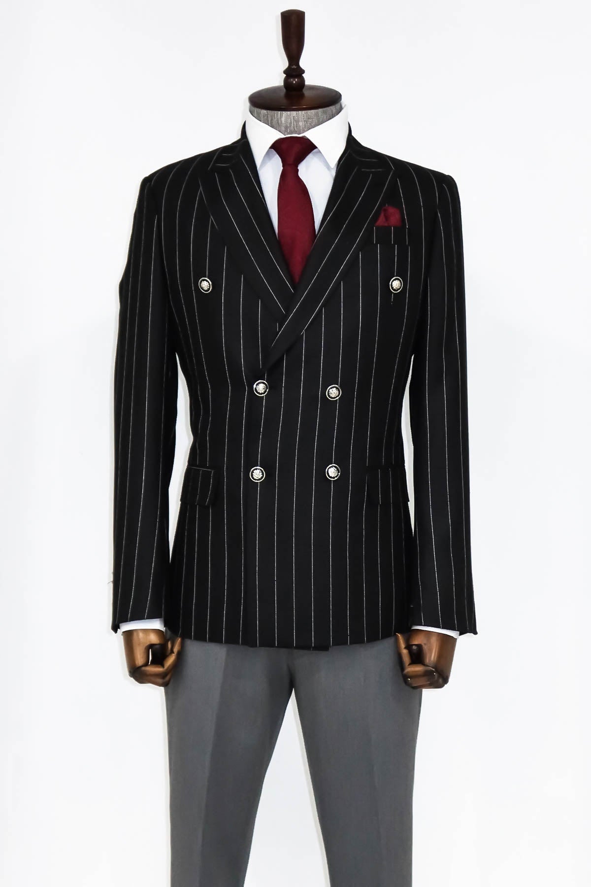 Kruvaze Slim Fit Çizgili Siyah Erkek Ceket - Wessi