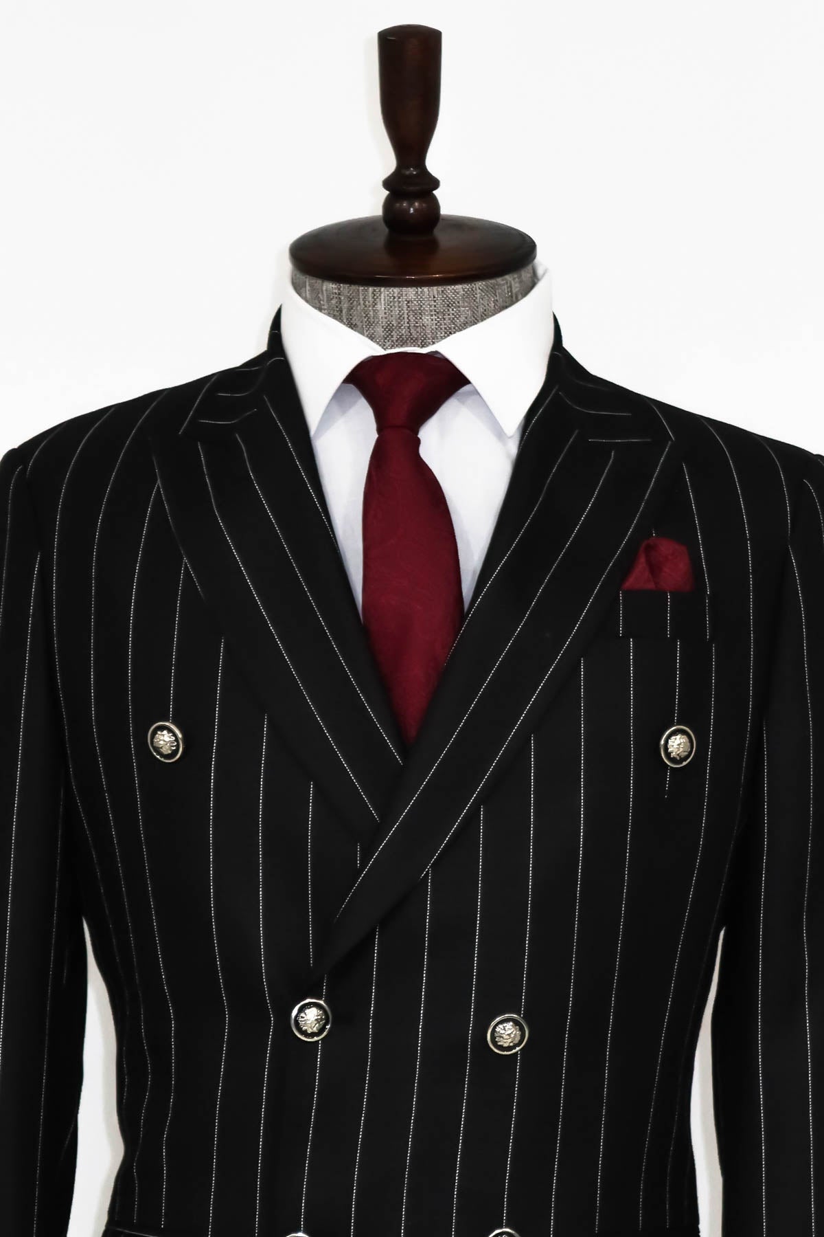 Kruvaze Slim Fit Çizgili Siyah Erkek Ceket - Wessi