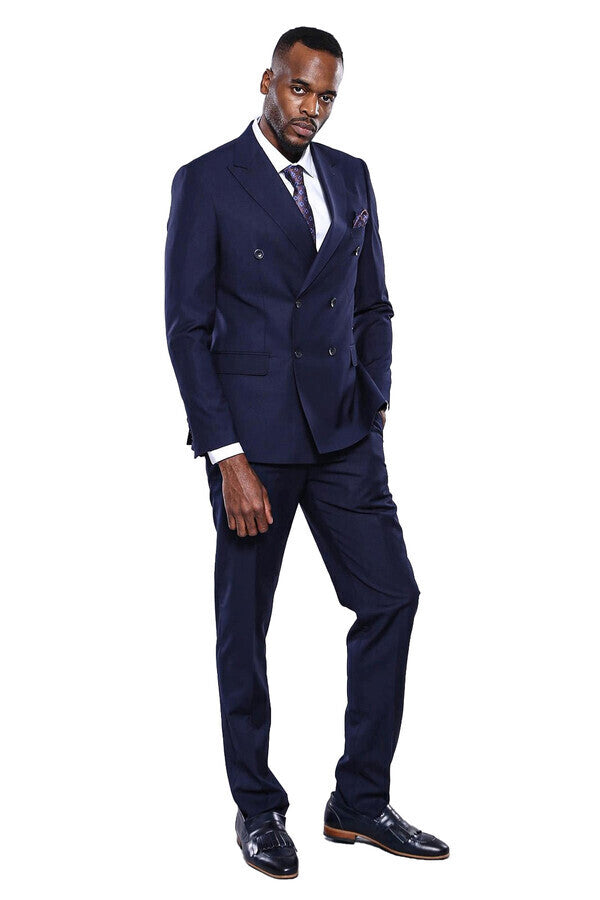 Kruvaze Slim Fit Lacivert Erkek Takım Elbise - Wessi