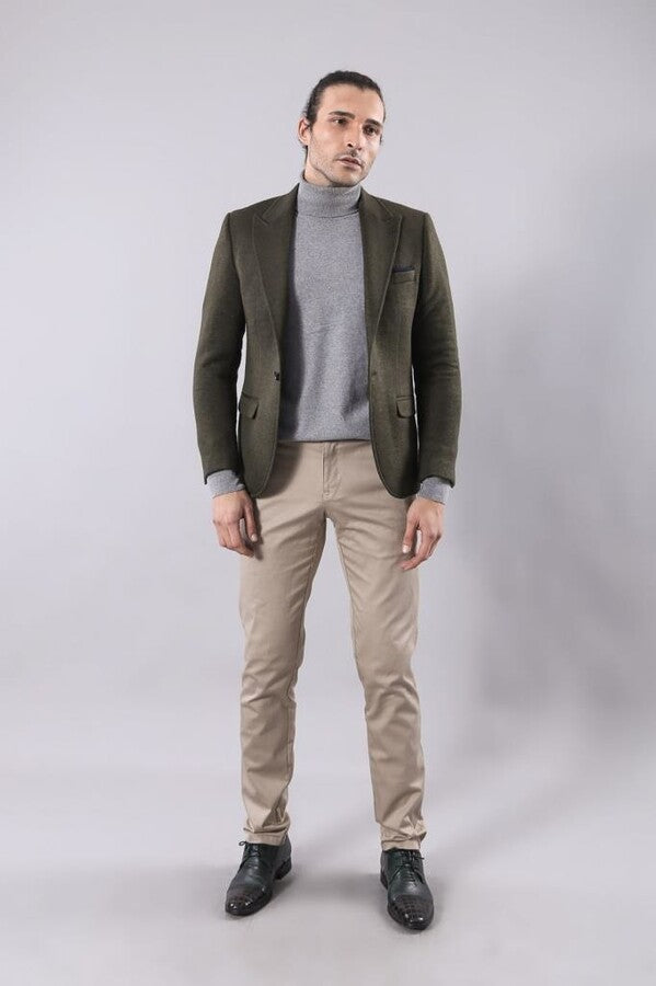 Yün Tek Düğmeli Yeşil Slim Fit Ceket - Wessi
