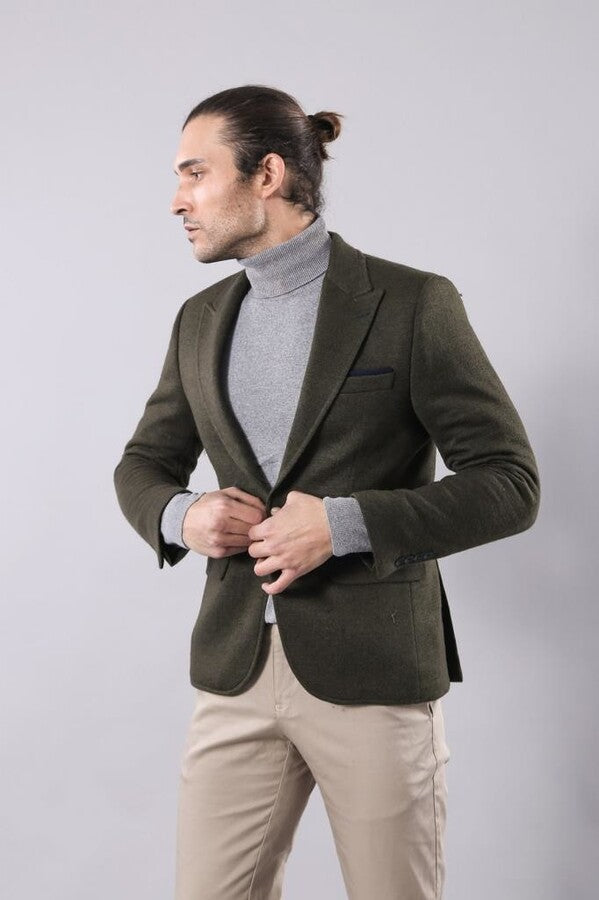 Yün Tek Düğmeli Yeşil Slim Fit Ceket - Wessi