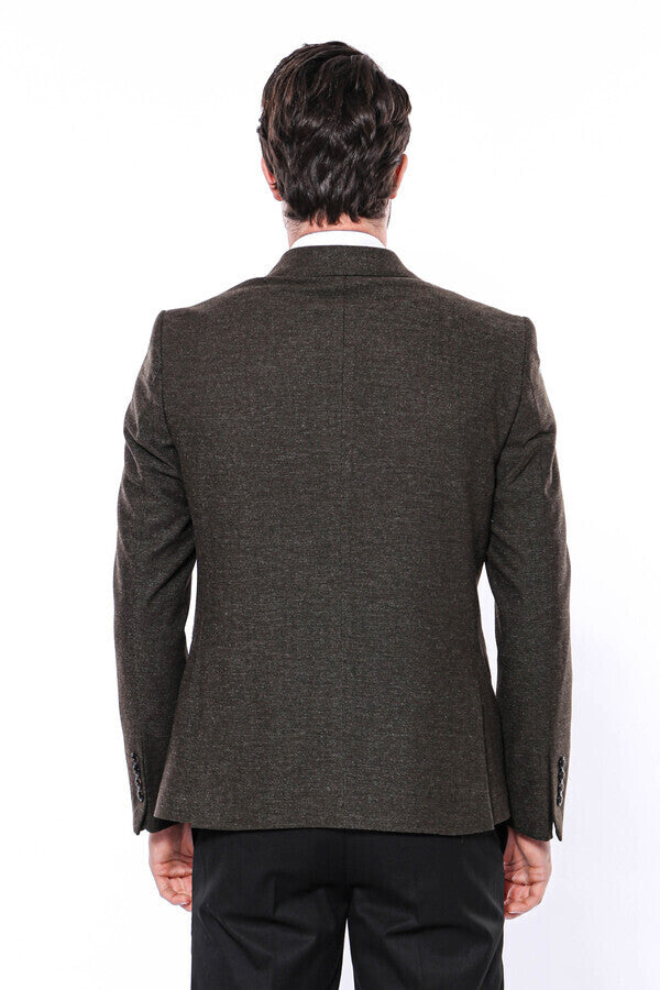 Sivri Yaka Tek Düğme Haki Slim Fit Ceket | Wessi