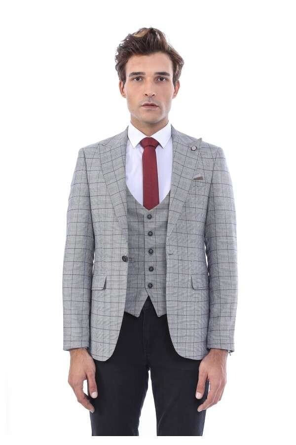 Ekose Ceket Yelek Set - Wessi