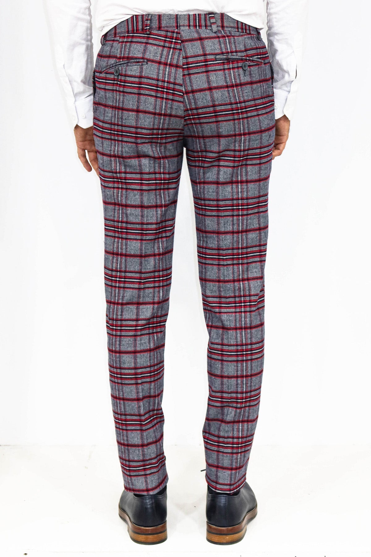 Ekose Desenli Slim Fit Koyu Mavi Erkek Pantolon - Wessi