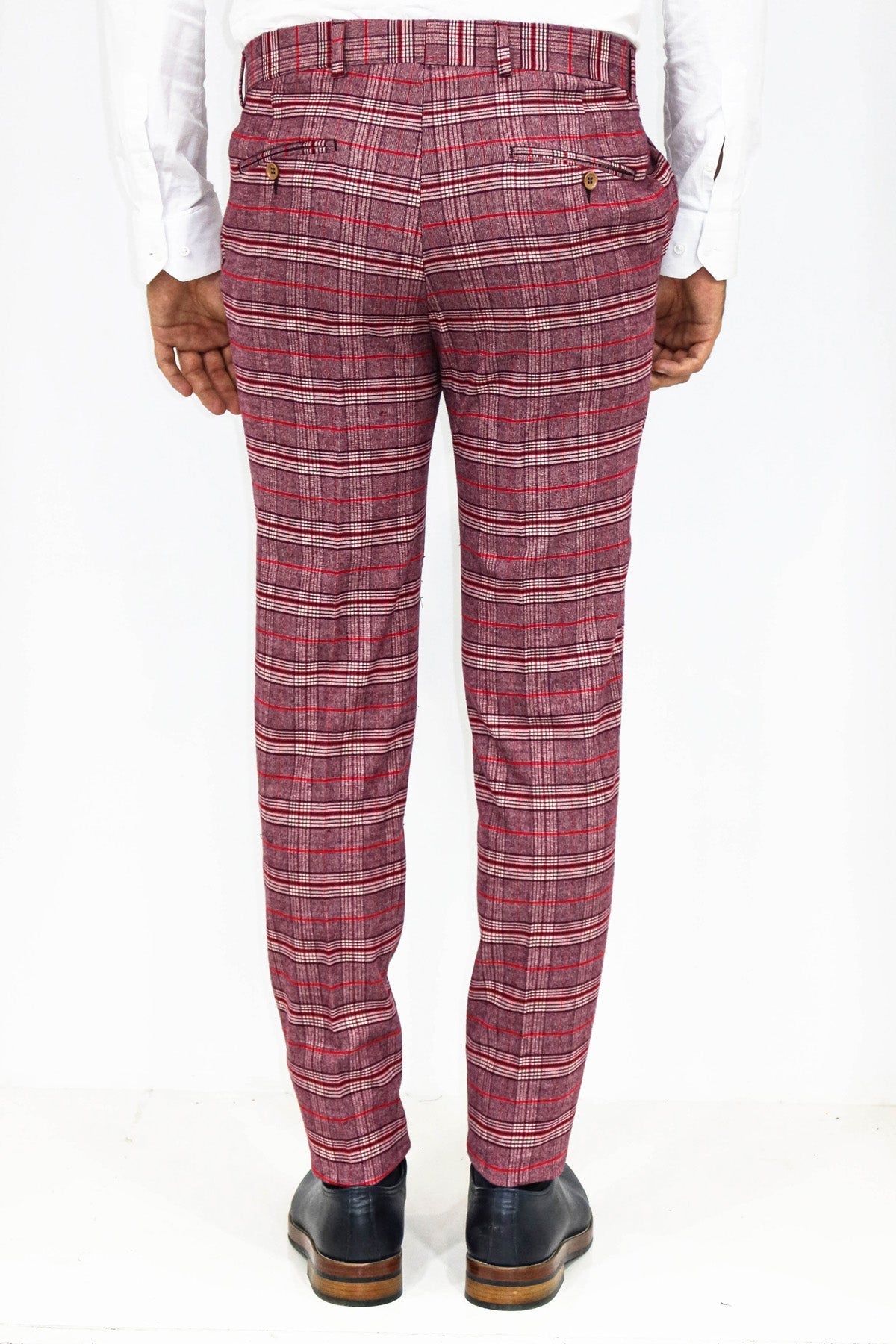 Ekose Desenli Slim Fit Bordo Erkek Pantolon - Wessi