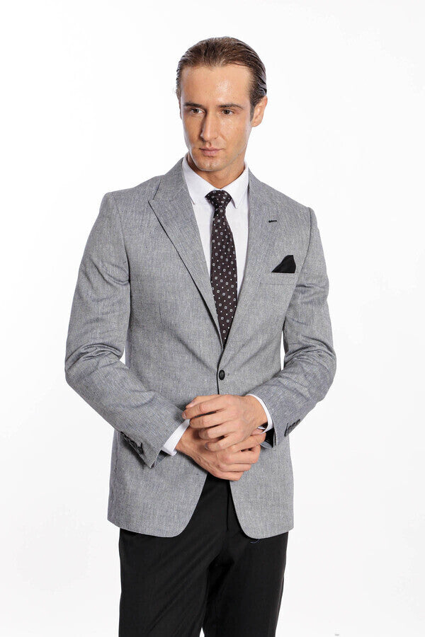 Sivri Yaka Slim Fit Füme Erkek Ceket - Wessi