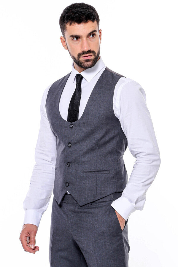 Desensiz Slim Fit Antrasit Erkek Takım Elbise - Wessi