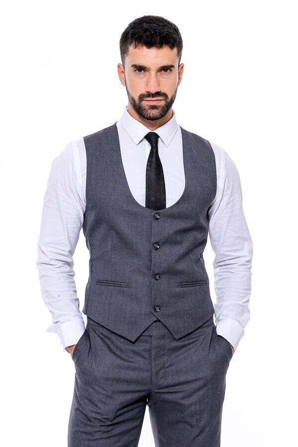 Desensiz Slim Fit Antrasit Erkek Takım Elbise - Wessi