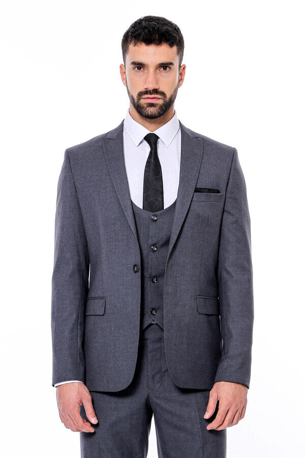 Desensiz Slim Fit Antrasit Erkek Takım Elbise - Wessi