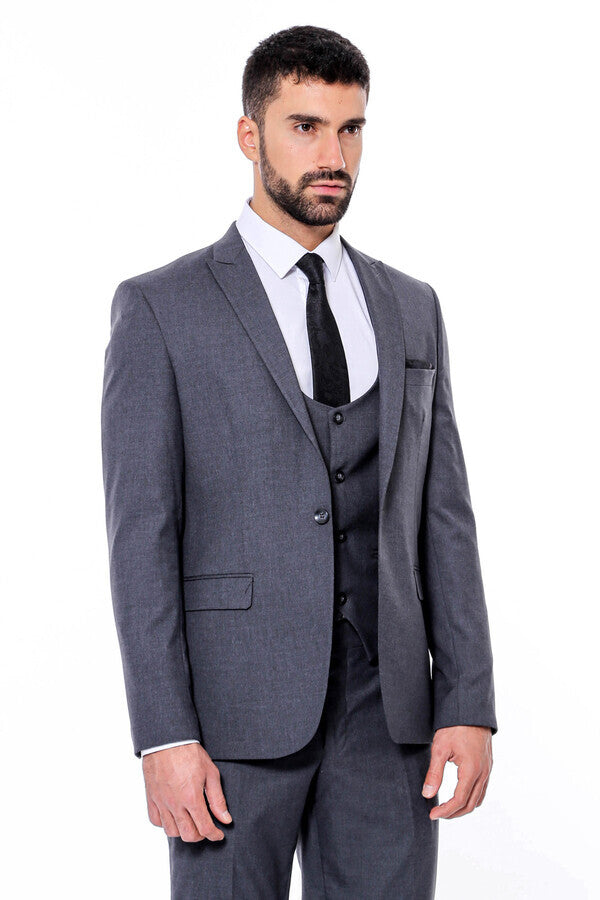 Desensiz Slim Fit Antrasit Erkek Takım Elbise - Wessi