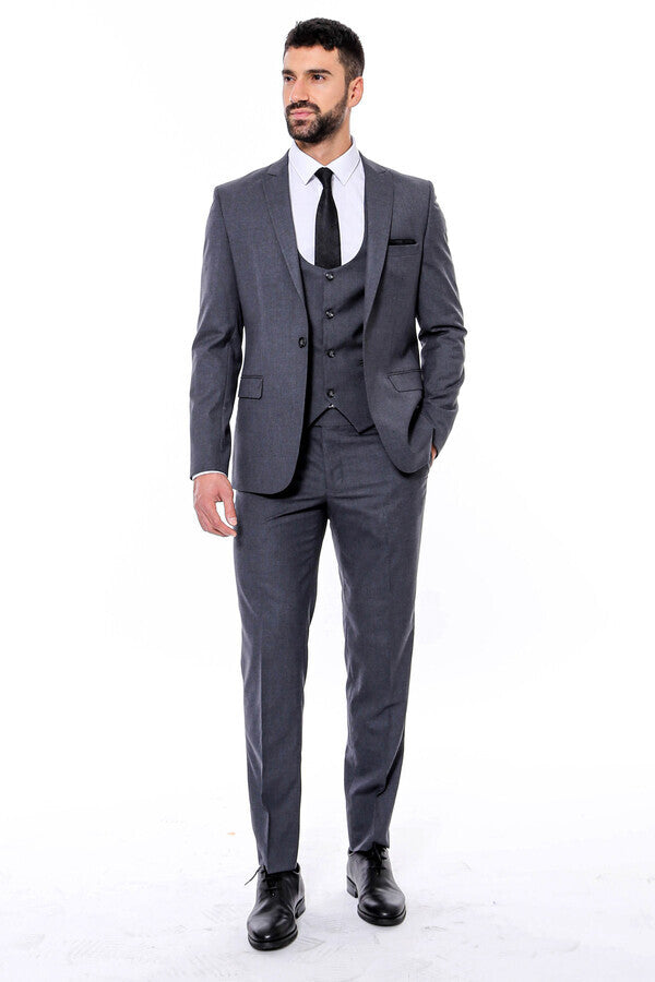 Desensiz Slim Fit Antrasit Erkek Takım Elbise - Wessi