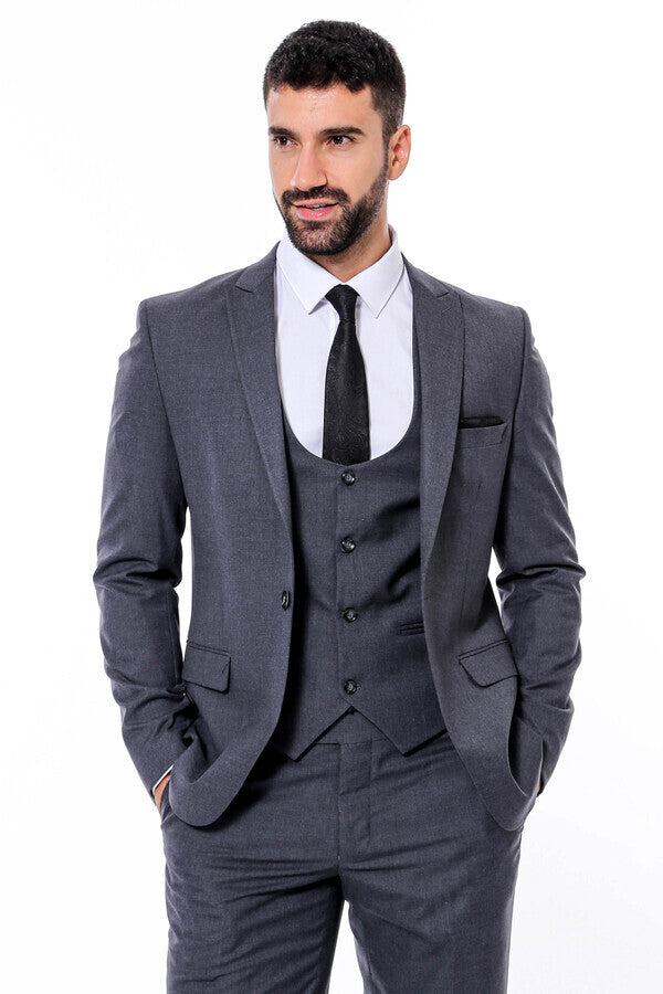 Desensiz Slim Fit Antrasit Erkek Takım Elbise - Wessi