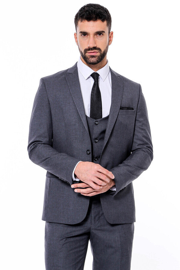 Desensiz Slim Fit Antrasit Erkek Takım Elbise - Wessi