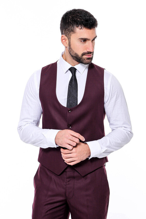 Desensiz Slim Fit Bordo Erkek Takım Elbise - Wessi