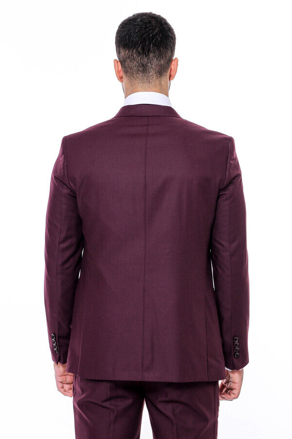Desensiz Slim Fit Bordo Erkek Takım Elbise - Wessi