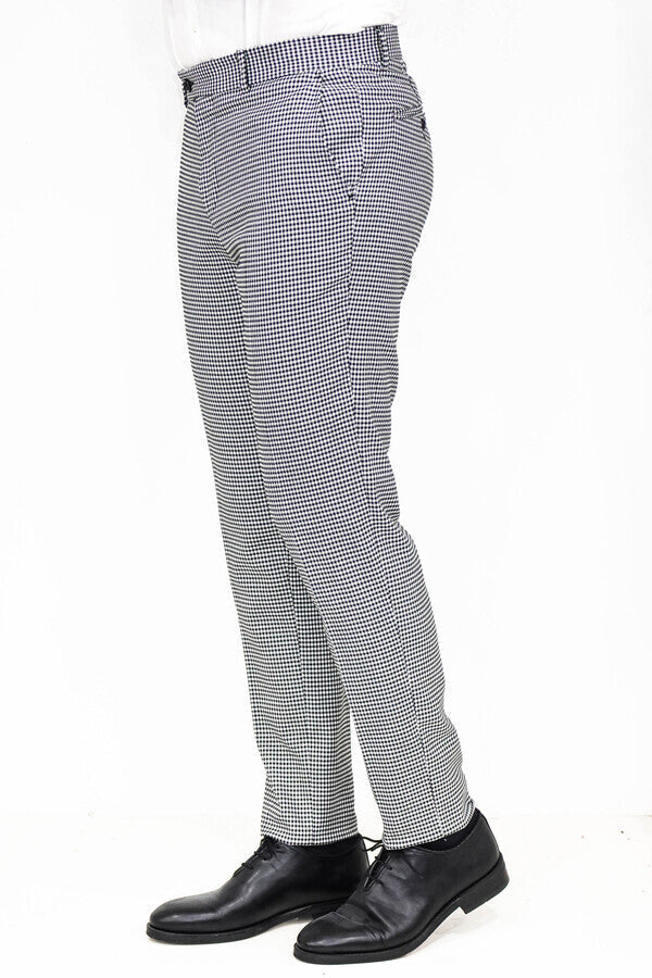 Kaz Ayağı Desenli Slim Fit Gri Erkek Pantolon - Wessi