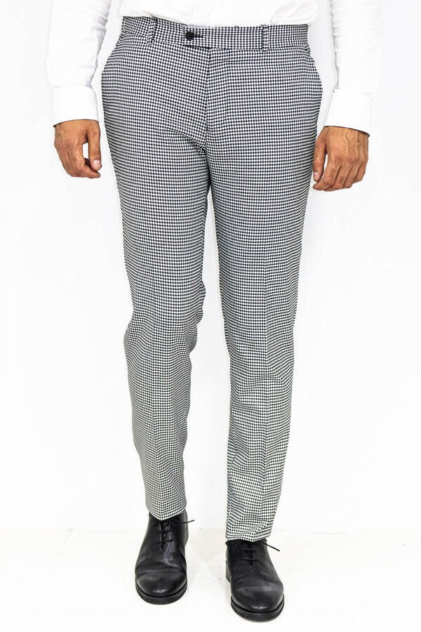 Kaz Ayağı Desenli Slim Fit Gri Erkek Pantolon - Wessi
