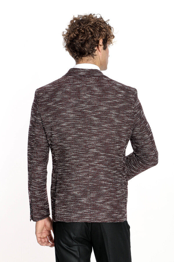 Desenli Slim Fit Spor Bordo Erkek Ceket - Wessi