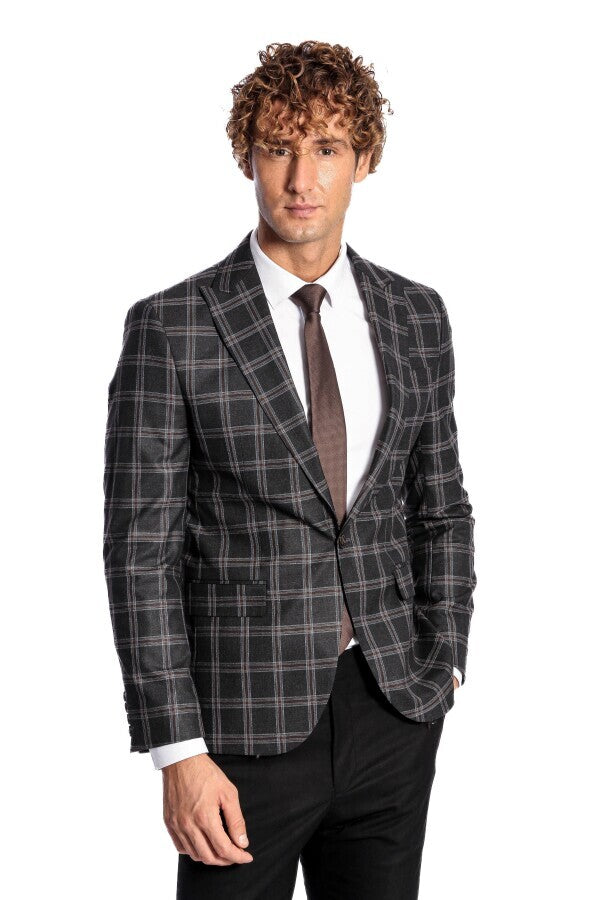 Slim Fit Sivri Yaka Siyah Erkek Ceket - Wessi