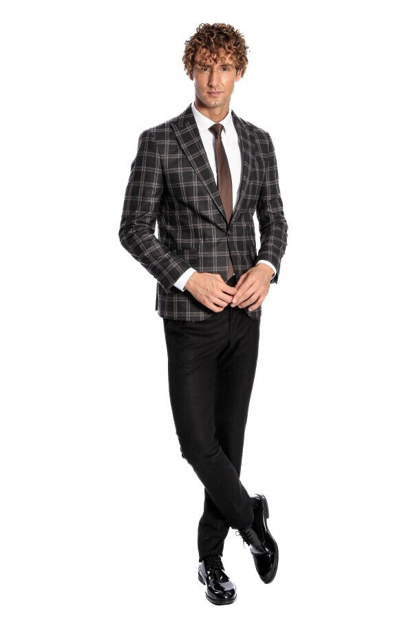 Slim Fit Sivri Yaka Siyah Erkek Ceket - Wessi