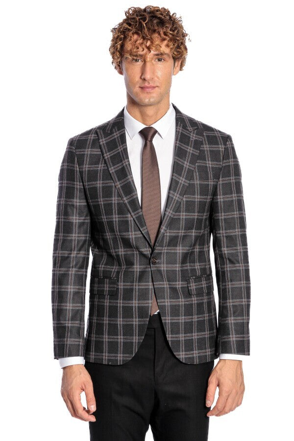 Slim Fit Sivri Yaka Siyah Erkek Ceket - Wessi