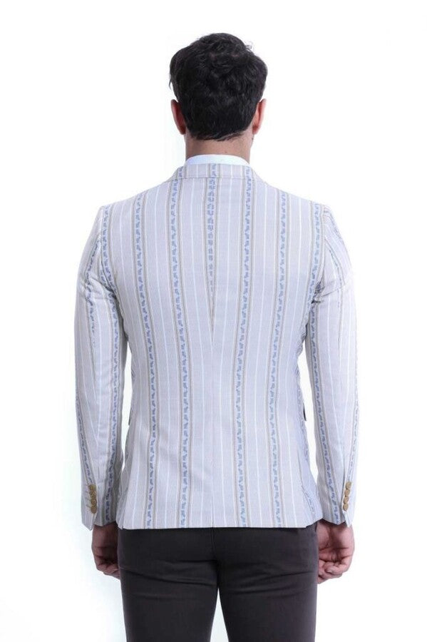 Çizgili Bej Slim Fit Ceket - Wessi