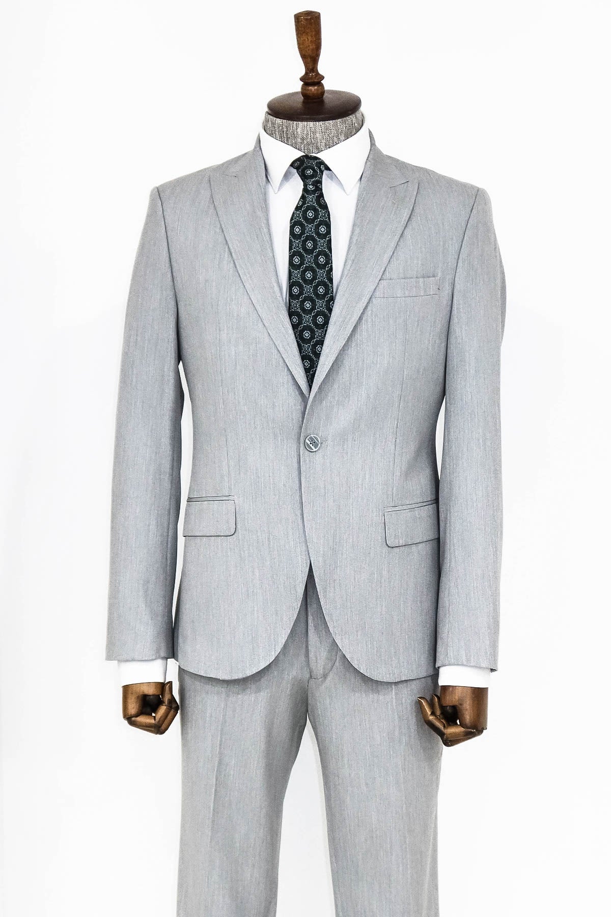 İki Parça Slim Fit Gri Erkek Takım Elbise - Wessi