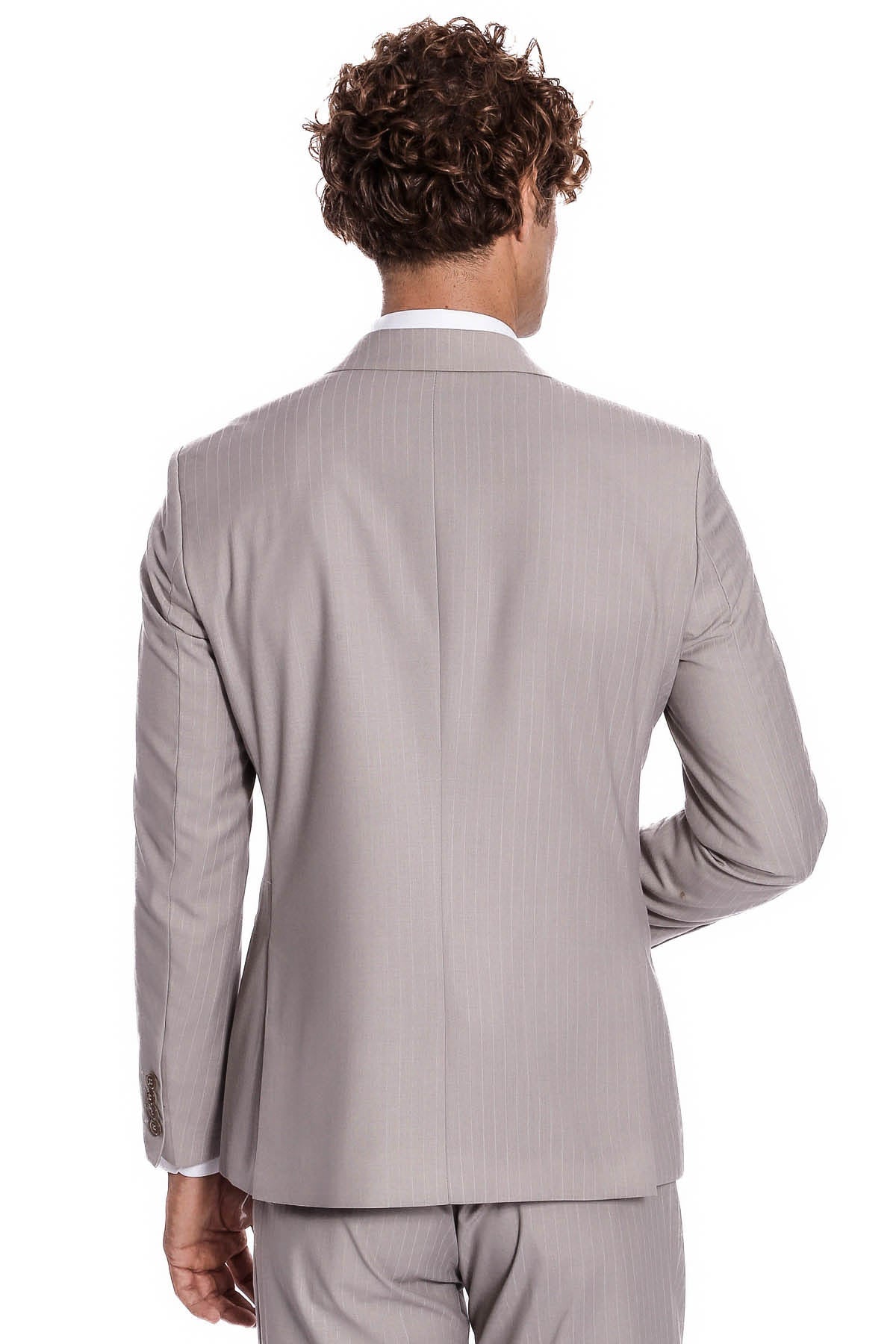 İki Parça Çizgili Slim Fit Gri Erkek Takım Elbise - Wessi